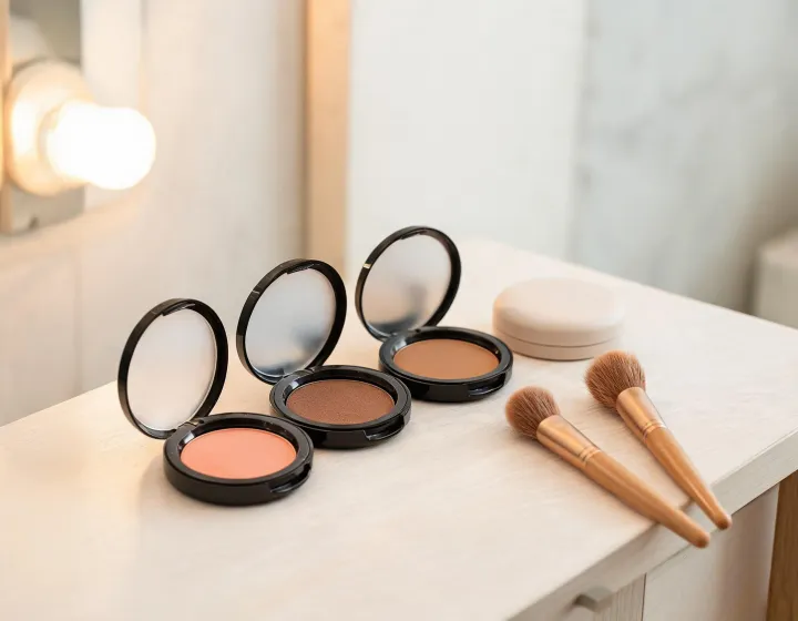 bronzer blush on a cosmetics bench, illustration only